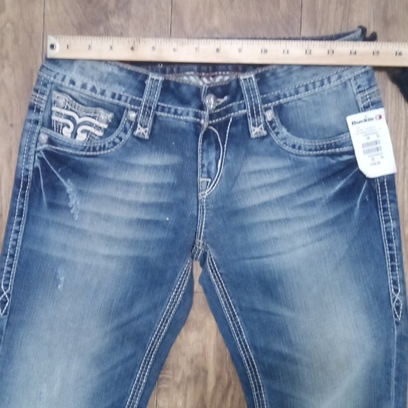 Rock Revival NWT Women's 28 Mandy Bootcut Embellished Faux Leather Flap Pockets - Picture 9 of 14